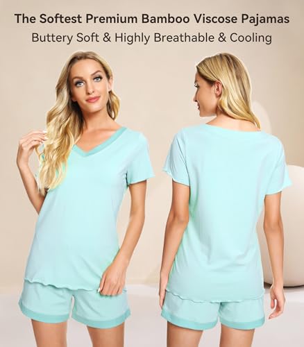 Image of WiWi Viscose from Bamboo Pajamas Set for Women Super Soft Short Sleeve Cooling Summer Plus Size Pjs Sets Sleepwear S-4X