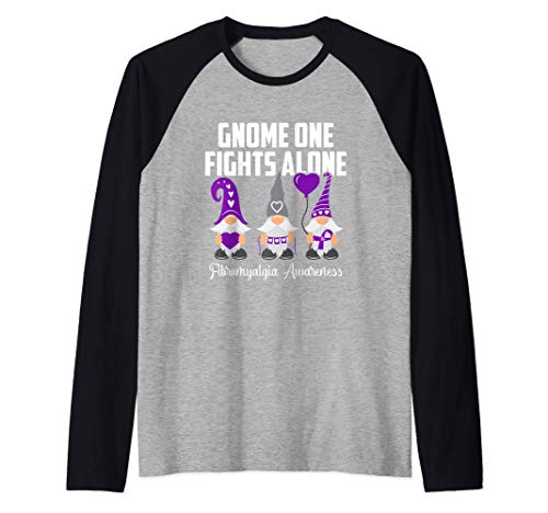 Gnome One Fights Alone Fibromyalgia Awareness Cute Camiseta Manga Raglan
