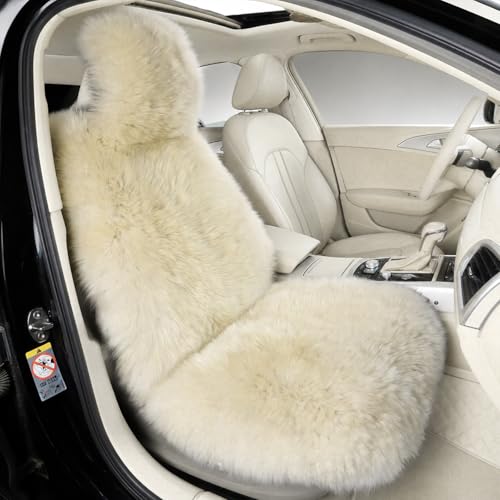 Image of OGLAND Fluffy Sheepskin Car Seat Cover for Soft Natural Wool Cushion Pad