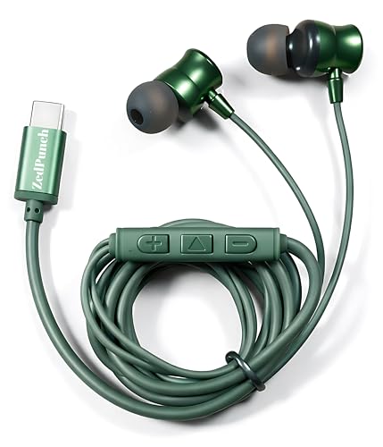 Image of Type-C Wired Earphone with Mic, 10mm Dynamic Bass Driver, Magnetic in-Ear Headphones, Metal Build, Low Latency Sound for Gaming, 3 Button Control, HD Calling, Voice Assistant (Green)