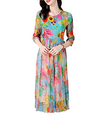 Robe midi décontractée en soie femme vintage élégante 4XL