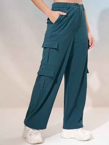 Image of Tokyo Talkies Pure Cotton Straight Wide Leg Cargo Pants |Relaxed Fit Utility Trousers