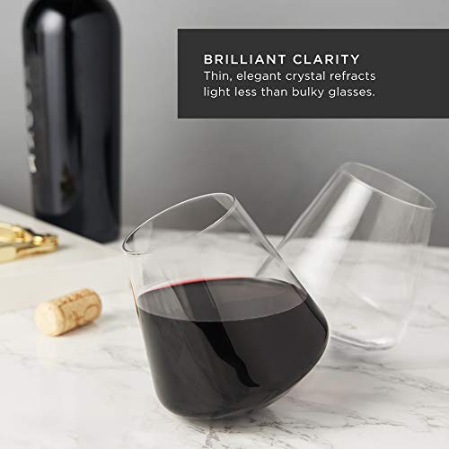 Viski® Rolling Crystal Wine Glasses Set of 2, No-Lead Premium Crystal Clear Glass, Modern Stemless, Wine Glass Gift Set, 12oz (355ml) - Image 2