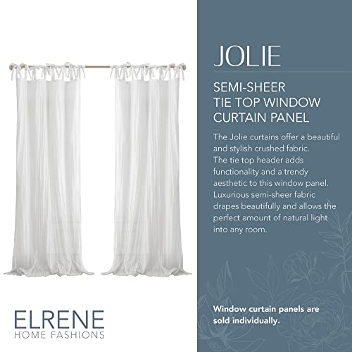 Elrene Home Fashions Jolie Crushed Semi-Sheer Window Curtain, Adjustable Tie-Top Single Panel, 52" X 84" (1 Panel), White #TOP1