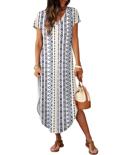 Image of RUMIA Summer Maxi Dresses for Women Cap Sleeve Long Sundress with Pockets