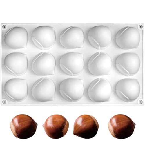 Ericetion Mini Stampo in Silicone a Forma di Castagna, 15 Stampo Gommoso Antiaderente cavità per Cioccolato, Fondente, Caramelle, Biscotti, Biscotti, Gelatina
