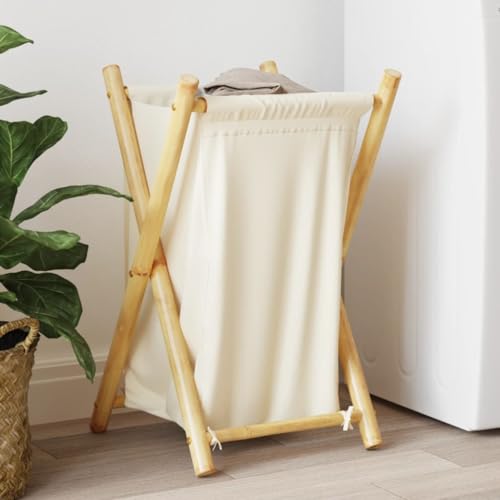loibinfen Laundry Basket, Laundry Hamper Sorter, Cream White 16.3"x14.2"x25" Bamboo