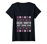 donna dear santa just bring wine maglietta con collo a v