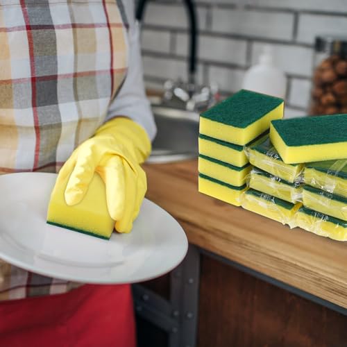 Image of 50 Pcs Individually Wrapped Sponges for Airbnb Apartment Green | Uncompressed Non Scratch Scrouing Sponges for Household Cleaning Dishes Kitchen Car Bike
