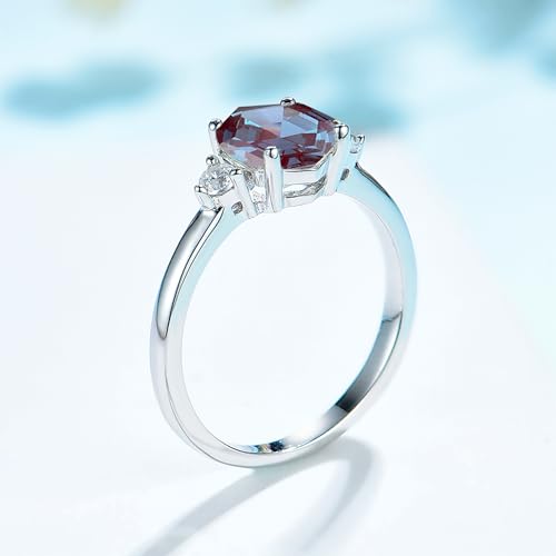 Lab Alexandrite Gemstone Genuine 925 Sterling Silver Ring for Women Hexagon Cut Women's Ring for Engagement Bride Romantic Birthday4