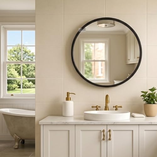 Image of Ali.G.I Round Wall Mirror, Modern Metal Framed Decorative Circle Vanity Mirror for Bathroom, Living Room, Bedroom & Entryway (Black 24 inch.)