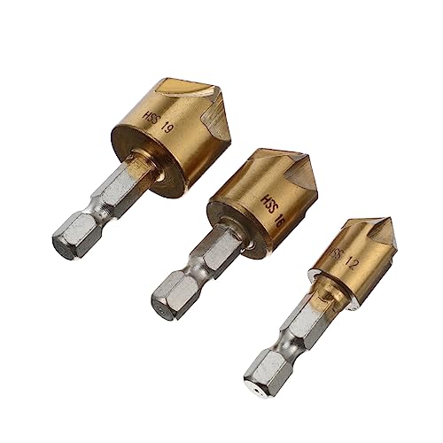 POPETPOP 3pezzi Fresi Per Smussatura Cinque Taglienti in Acciaio Ad Prestazioni Punte Per Trapano Svasatore Design Per Applicazioni Multiple