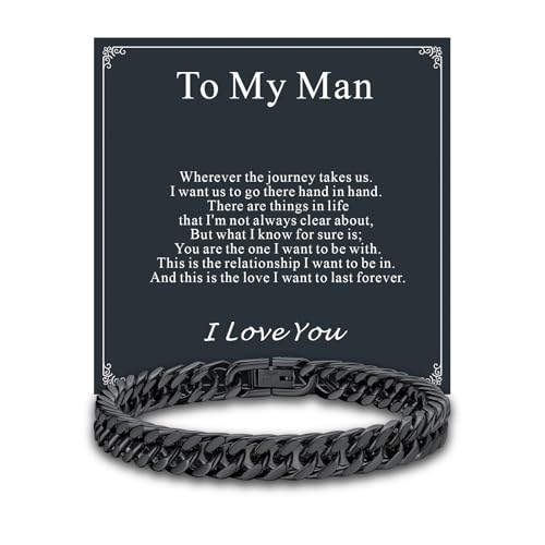 Supcare Sweetest Day Gifts for Men Christmas Ideas Birthday Gifts for Him Boyfriend Black Cuban Link Bracelet Mens Bracelets 8mm Width 8.3 Inch