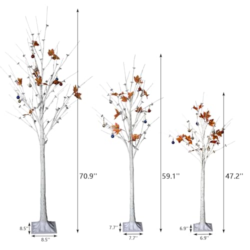 AWQM Lighted Birch Tree for Christmas Decor, Pack of 3 Prelit Christmas Tree 4ft 5ft 6ft, Warm White Christmas Tree for Indoor Christmas Decorations. (White) - Image 3