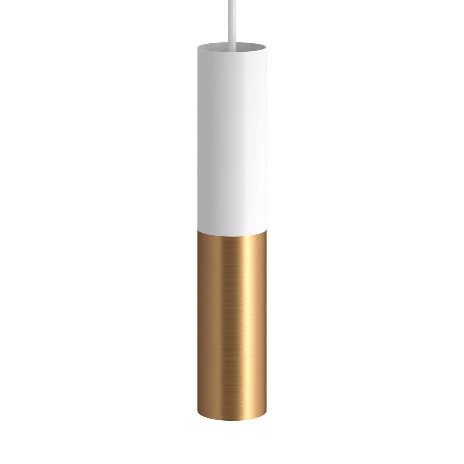 creative cables Lampada a Sospensione Made in Italy Completa di Cavo Tessile e Doppio Paralume Tub-E14 - con Lampadina, Bianco Opaco - Bronzo Satinato