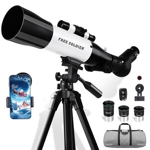 Image of FREE SOLDIER Telescope 70mm Aperture 500mm Refractor Telescope for Adults High Powered - Professional Astronomical Refracting Telescope for Adults Beginners with Phone Adapter and Carry Bag White