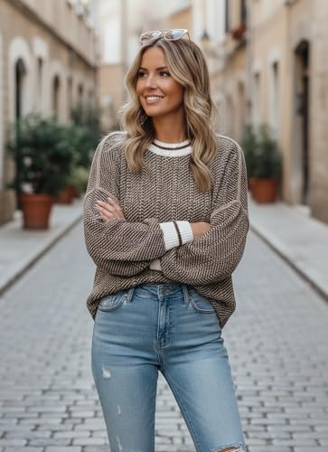 Image of Womens Oversized Sweaters Fall 2026 Fashion Clothes Colorblock Knit Tops