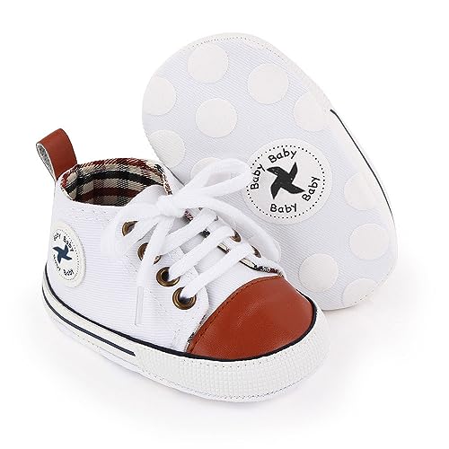 Image of Baby Boys Girls Star High Top Sneaker Soft Anti-Slip Sole Newborn Infant First Walkers Canvas Denim Shoes