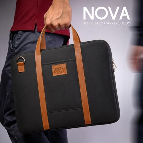 Image of Laptop Sleeve with Handle Upto 14 Inch for Men & Women | Ultra Slim Lightweight | Detachable Shoulder Strap | for MacBook Air /Pro, Asus, Lenovo, Dell & More|Gift for Office & Daily Travel (Black)