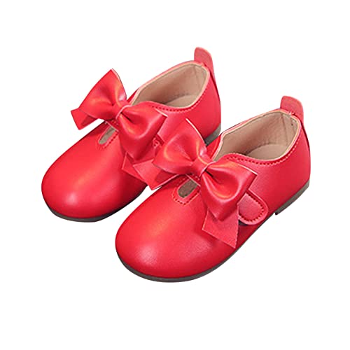 EnJoCho Girls Designer Boots Fashion Autumn Girls Casual Shoes Flat Light Hook Loop Solid Color Bow (Red, 3-3.5 Years Toddler)