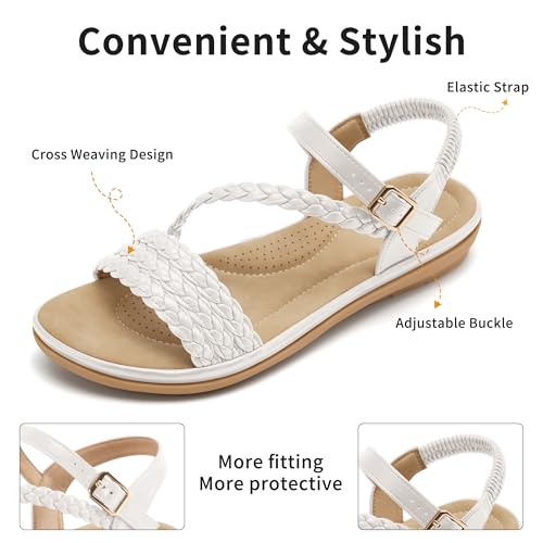 Image of Aomigoct Dressy Womens Sandals Summer: Comfortable Strappy Flats Sandals Women - Casual Walking Woman Shoes