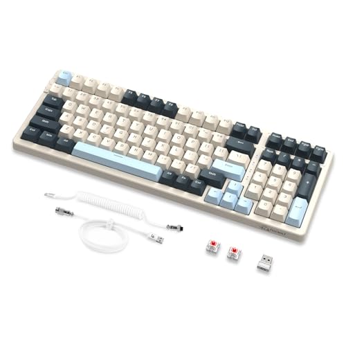 Mambasnake K8 Teclado Mecánico Colorido De 3-Modo, Qwerty Layout Bluetooth 2.4g, Teclado Para Juegos 19rgb Con Cable En Espiral, Interruptor Rojo De Intercambio En Caliente Para Pc Mac -Blueberry Mambasnake K8 Teclado Mecánico Colorido De 3-Modo, Qwerty Layout Bluetooth 2.4g, Teclado Para Juegos 19rgb Con Cable En Espiral, Interruptor Rojo De Intercambio En Caliente Para Pc Mac -Blueberry