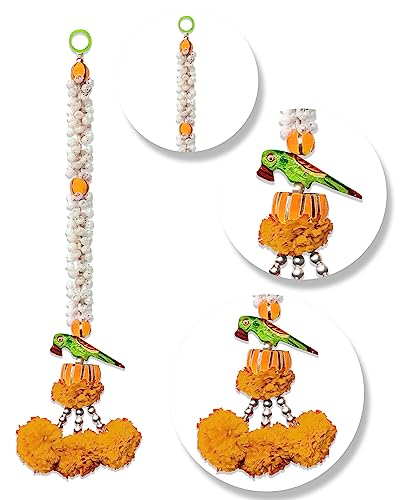 Image of Rajasthan kraft Jasmine & Parrot Door Hanging|Office Home Diwali Decoration, Size 24 inches, Colour Mango (RK-36402-2)