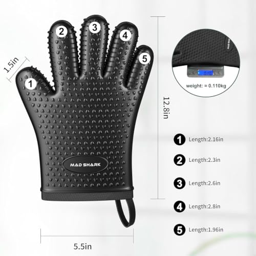 Image of MAD SHARK Silicone Oven Mitts with Fingers Heat Resistant 450F in Kitchen