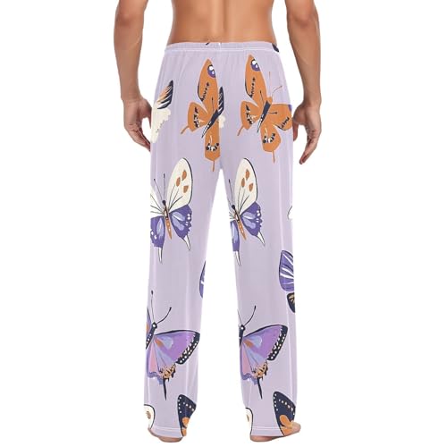 Purple Butterfly Men's Pajama Bottoms Plaid Pajamas Pants for Men Soft Long Lounge Woven Pj Sleep Pant with Pockets3