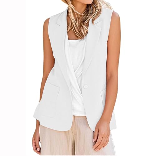Blazer Vest for Women Summer Business Casual Sleeveless Open Front Lapel Blazers Work Office Jackets with Pockets