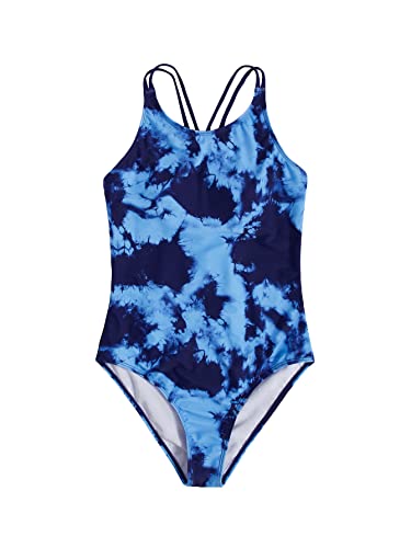 Milumia Girl's One Piece Swimsuit Cute Tie Dye Criss Cross Bathing Suit Swimwear