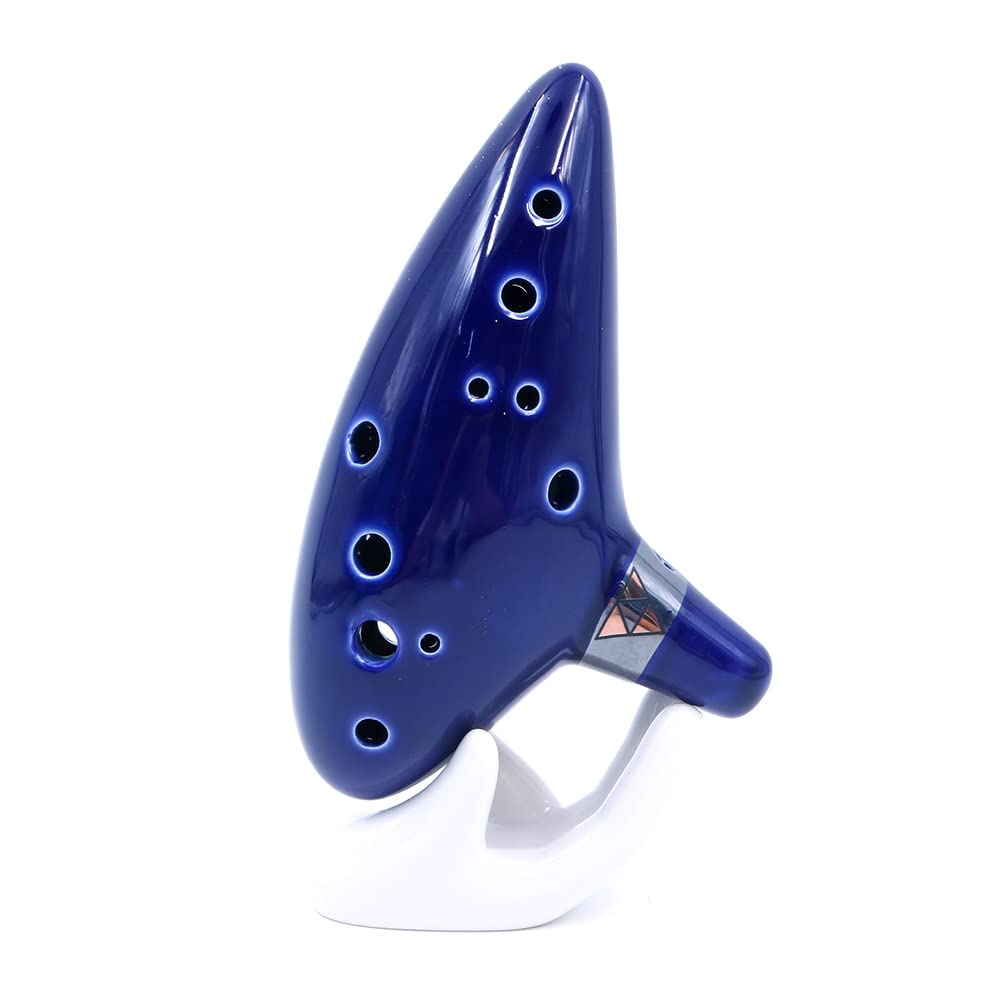 Alnicov Ocarina alto en do 12 trous avec support de présentation et sac de protection Bleu