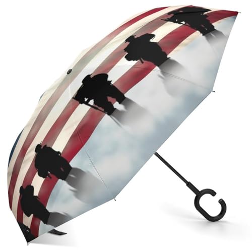 Parapluie inversé coupe-vent avec protection UV et motif drapeau américain