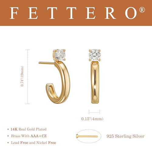 FETTERO Gold Hoop Earrings for Women, 14K Gold Plated Open C Shape Hoops Lightweight Chunky Gold Earrings, Hypoallergenic Gold Earrings for Women Ear Piercing Jewelry Gifts
