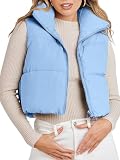 Stand Up Collar Solid Color Crop Puffer Jacket Vest Warm Outerwear Padded Gilet