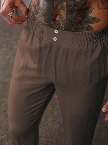 Image of TAGDO Men's Cotton Casual Premium Linen Blend Pants | Lightweight & Breathable Fabric | Elastic Waist with Button | Loose Fit | Perfect for Holidays & Travel (2055)