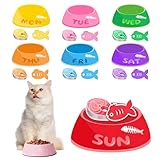 Magnetic Cat Feeding Reminder Tracker – Weekly Meal Planner for Cats with Colorful Bowls, Fish Meat & Fish Icons – Reusable Fridge Magnet Chart for Pet Feeding Schedule, Cat Food Organizer Sign