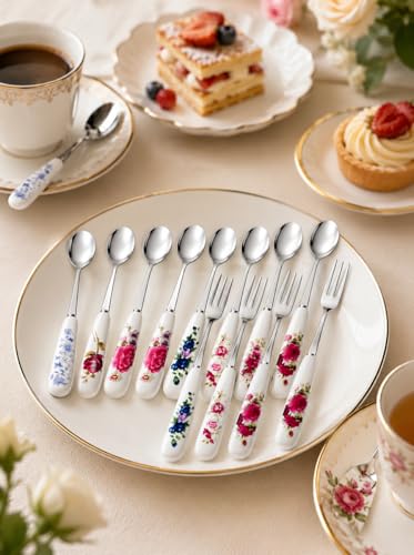 Image of Pack Stainless Steel Ceramic Handle Teaspoon Coffee Spoon Sugar Ice Cream Spoon cute kitchen accessories Stirring Soup Tableware