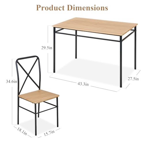 Image of VECELO Dining Table Set for 4, 5-Piece Wood Kitchen Table with Chairs for Small Space, Breakfast Nook, Space-Saving, Natural Black