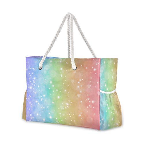 ALAZA Beach Bag, Magic Glitter Rainbow Abstract Travel Tote Bags for Camping, Exercise