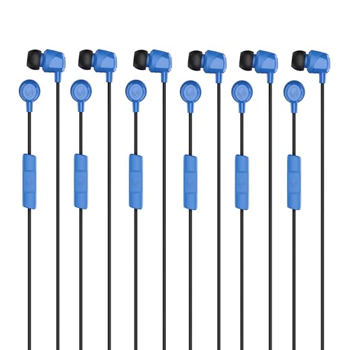 Image of Skullcandy Jib Wired Earbuds with 3.5mm Plug, Noise Isolating Fit, Built-in Microphone Call and Track Control, Convenient for Travel (6 Pack) - Cobalt Blue
