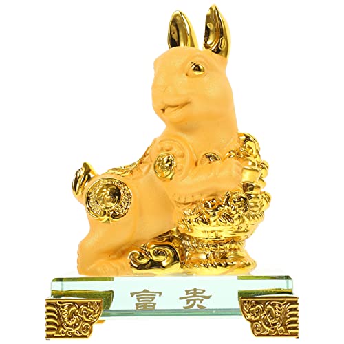 NOLITOY 2023 Decoración De Año Nuevo Figuritas De Conejo Zodiaco 2023 Año Nuevo Resina Dorada Coleccionable Estatua De Conejito De La Suerte Mesa Feng Shui Decoraciones Cover