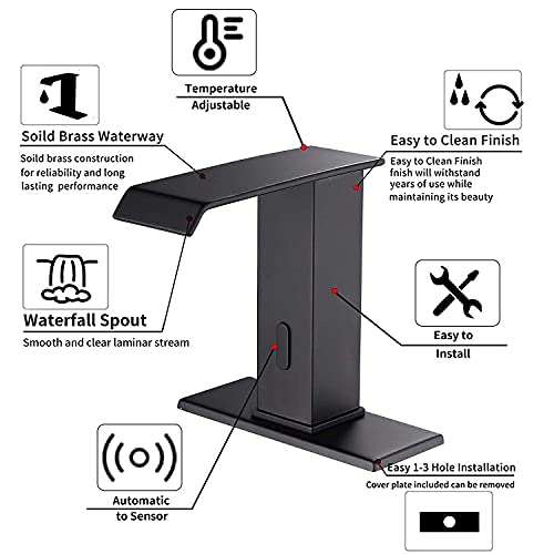 Yblucklly B-AUTO-3007-BLACK Automatic Sensor Touchless Waterfall Bathroom Sink Faucet With Control Box And Temperature Mixer Dc Powered Sensor Hands Free Bathroom Tap Matte Black Vanity Faucets thumb #5