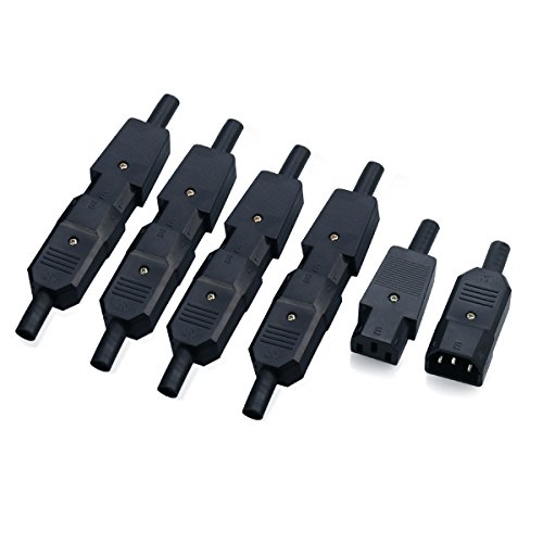 GLE2016 IEC C14 Male + C13 Female Inline Rewirable Power Plug AC 250V 10A, 5 Pairs