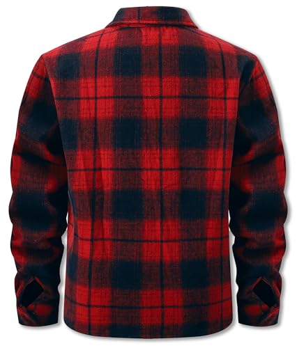 Image of Cromoncent Mens Boys Thick Flannel Shirt Long Sleeve Shirt Jacket Casual Button Down Multi Pockets Shacket