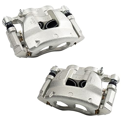 Image of TRQ Front Driver and Passenger Side Brake Caliper Set Caliper Brackets Compatible with 14-19 Ford Transit-150 14-19 Transit-250 14-19 Transit-350 with Single Rear Wheels SRW