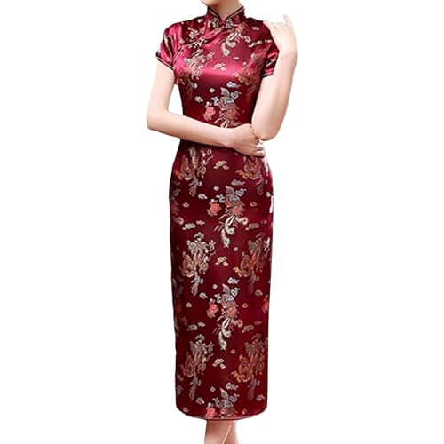 Generisch Vestido de mujer con cuello mandarín, vestido de noche, vintage, bordado, dragón, estampado Cheongsam, vestido dividido, vestido tradicional chino, corte estrecho, vestido de novia Qipao, R