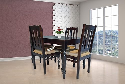 Image of Solid Wood Dining Table 4 Seater Sheesham Wood Dining Chairs Set of 4, Wooden Dining Set 4 Seater for Hotel Kitchen Restaurant 4 Seater Dining Table Set (4 Seater) 51X33X29 Inch