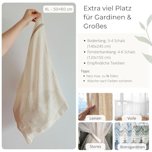Ecoliko XL Wäschenetz Baumwolle für Gardinen & dünne Vorhänge | 2er Pack | Schont Stores, Voile, Leinen | 50×60 cm, Weich & Reißfest | Geruchsneutral, Beige