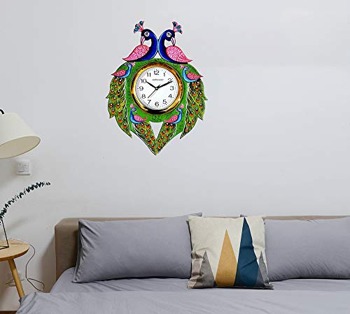 Image of Wooden Round Peacock Vintage Analog Wall Clock for Home Decor Decorative Clock for Living Room Study & Bedroom